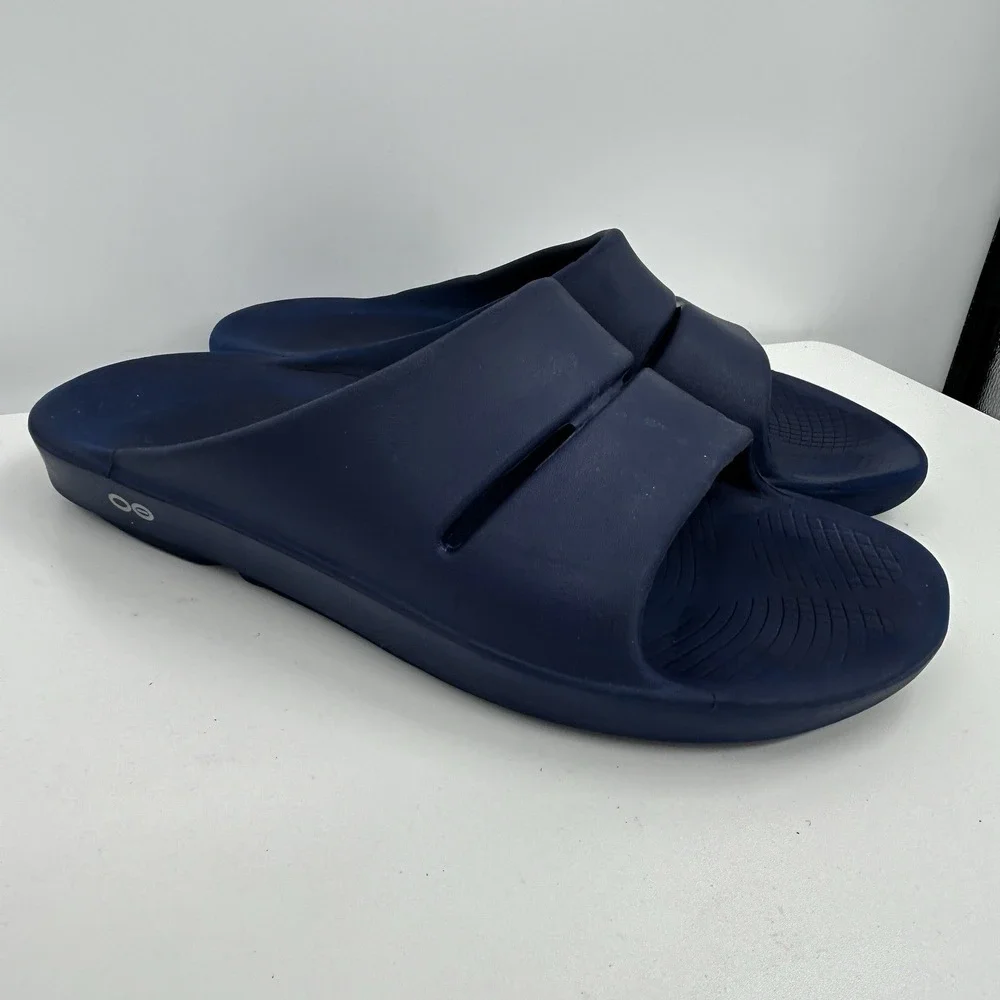 Oofos OOahh Unisex Recovery Sandals Size Mens 10 Womens 12‎ Navy Blue Comfort